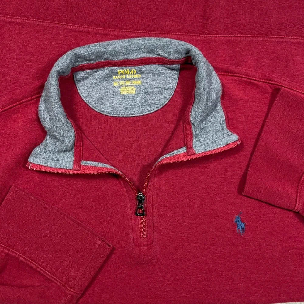 Polo Ralph Lauren Sweater‎ Men XXL 2XL Red Gray Pullover Quarter Zip Performance
